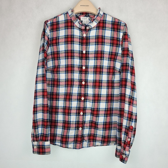 J.CREW Flannel shirt with ruffle collar.  Size M - Picture 2 of 5